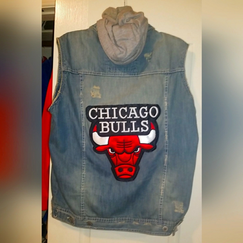 Vintage Chicago Bulls Denim vest Hoodie Jacket M